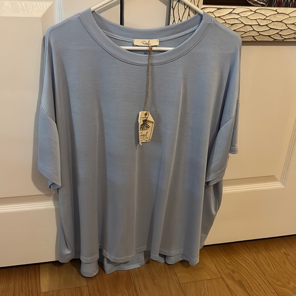 Easel Blue Gray Oversized Dolman Sleeve Tee